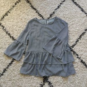 Blue and white ruffle babydoll top.